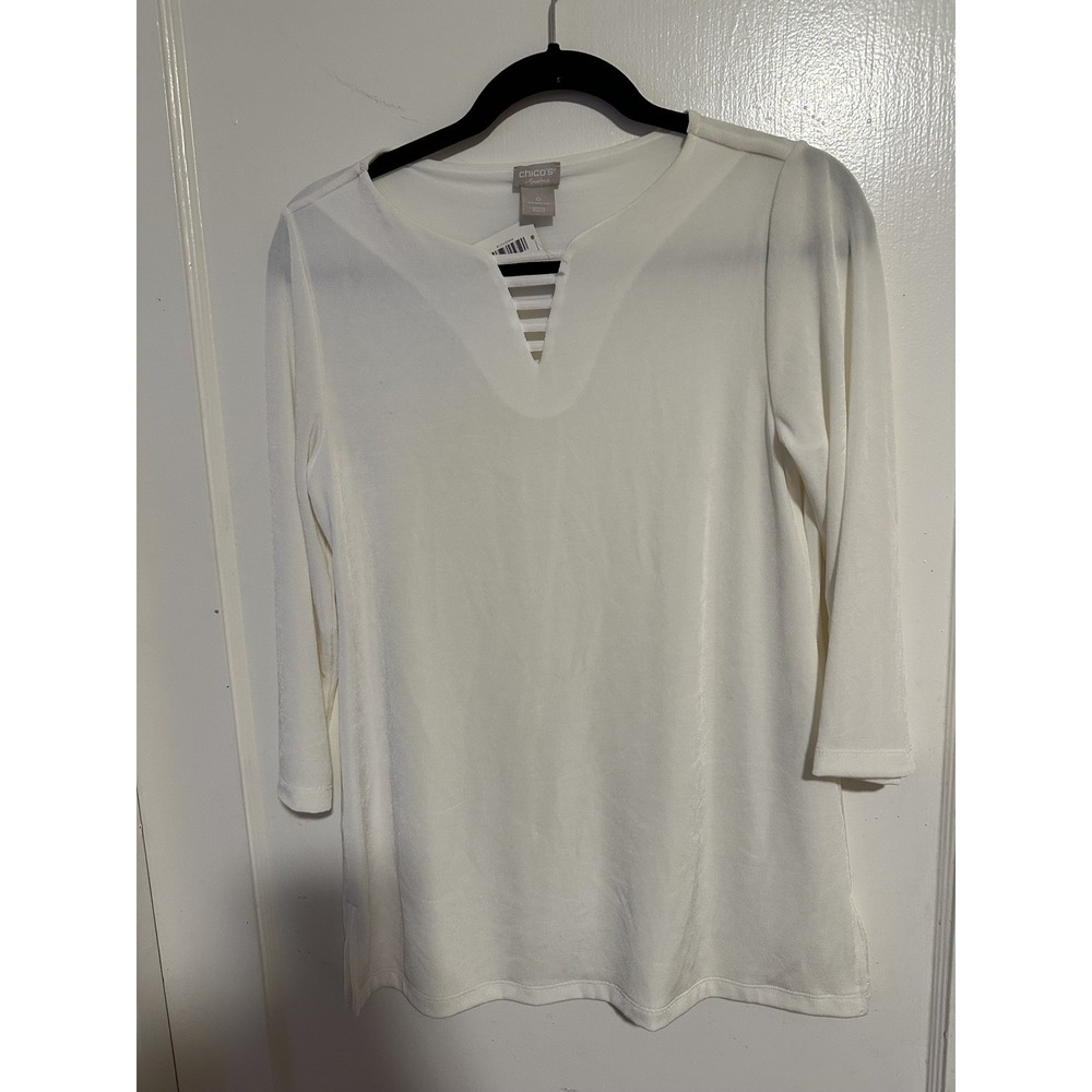 NEW $79 Chicos Travelers 3 Womens XL White Dolman 3/4 Sleeve Top Slinky Knit